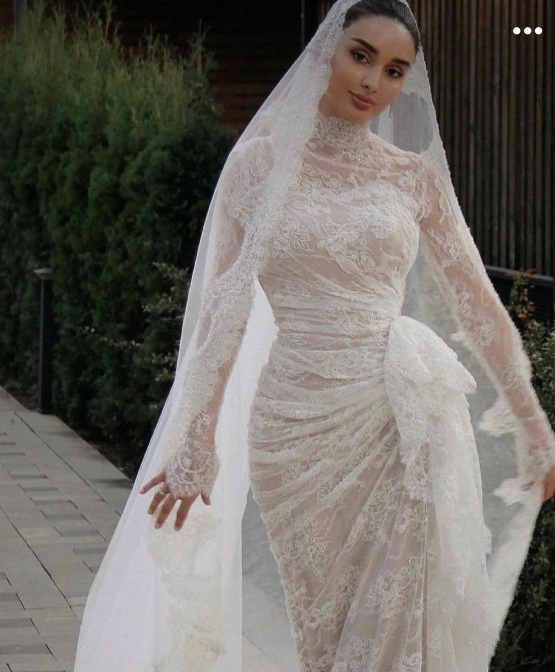 Vintage Mermaid Long Sleeves Wedding Dresses High Neck Lace Pleated Bridal Gowns Floor Length Elegant Wedding Party Dresses Mermaid