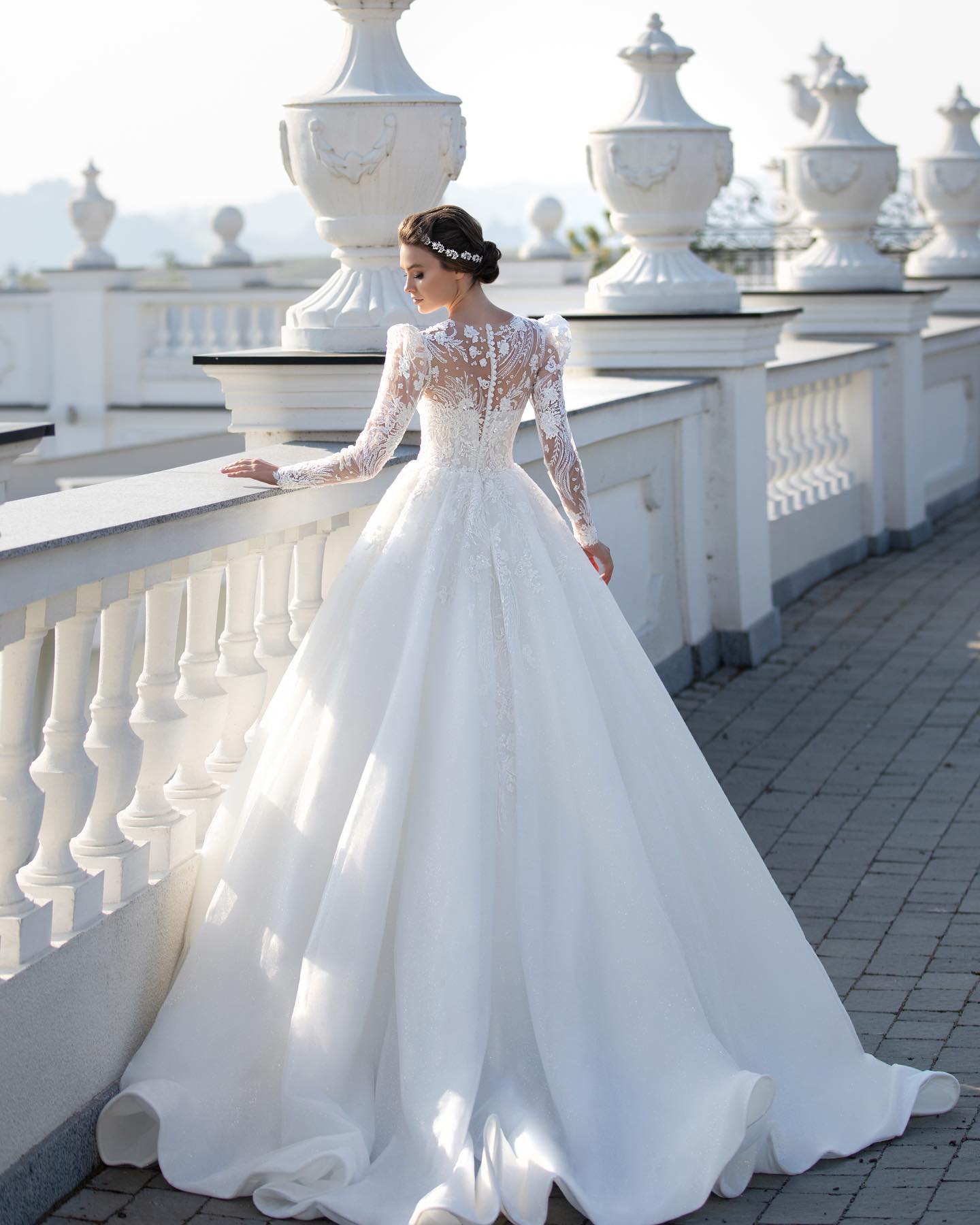 Vestidos de novia sexys, exquisitos vestidos de dama de honor con apliques de encaje, elegantes vestidos de noche de estilo princesa esponjosos de playa de manga larga 