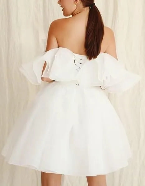 Magic Awn Short Boho Wedding Dresses Off The Shoulder Tiered Ruffles Puffy Mini Wedding Party Gowns For Bride Robes De Mariage Boho