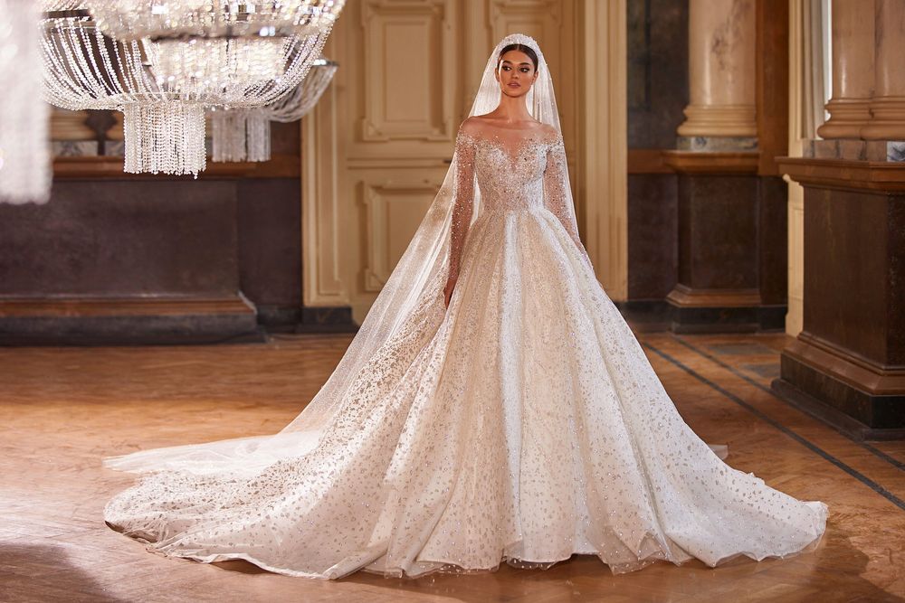 Abiti da sposa di lusso per donne a manica lunga principessa che scintillava abito da sposa in perline Vestidos de nolia