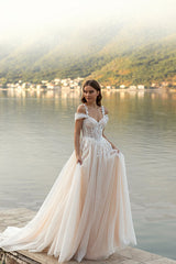 Boho Wedding Dresses A-Line Spaghetti Straps Off The Shoulder Appliques Beading Bridal Gown For Women Vestidos De Noiva