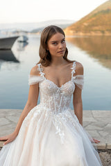 Boho Wedding Dresses A-Line Spaghetti Straps Off The Shoulder Appliques Beading Bridal Gown For Women Vestidos De Noiva