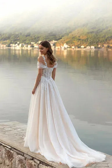 Boho Wedding Dresses A-Line Spaghetti Straps Off The Shoulder Appliques Beading Bridal Gown For Women Vestidos De Noiva Ivory Boho