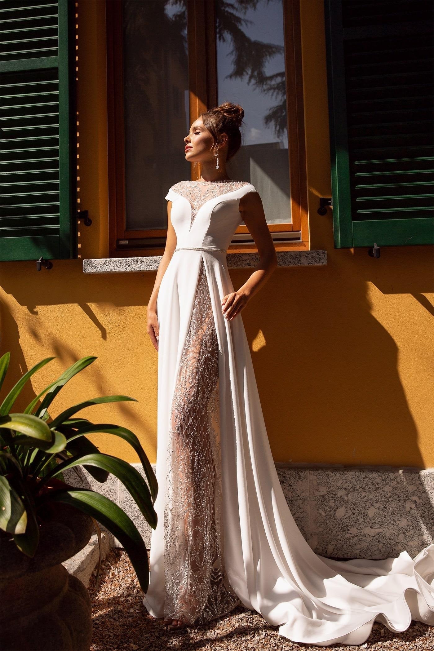 Abito da sposa elegante e romantico moderno abito da prua da prua da brow abito raso vestido de nolia sirena