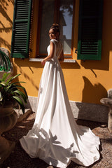 Abito da sposa elegante e romantico moderno abito da prua da prua da brow abito raso vestido de nolia sirena