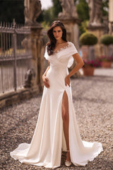 GRACE FLIT SLIT VESTODIDO DE NOVIA MERMAID Abito da sposa moderno abito da campo da filo da prua in raso