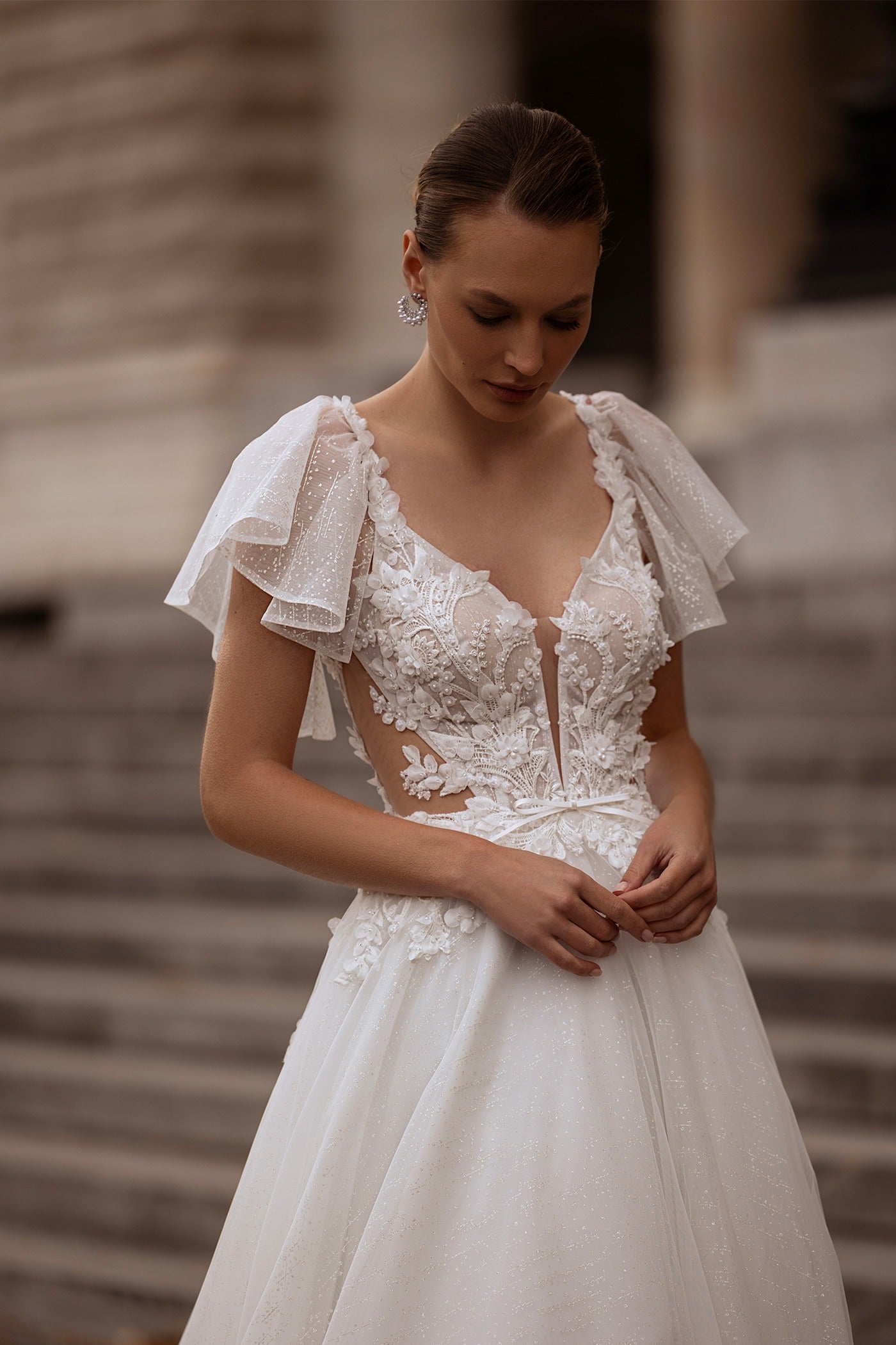 Pizzo floreale a maniche corte sirene moderna abito da sposa da sposa abito da sposa in raso vestido de nolia abito