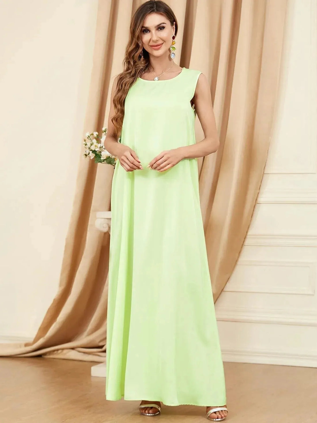 Dress Marocain Femme Satin Evening 2 Piece Abaya Set For Ramadan Muslim Female Chic Printing Belted Dubai Islamic Gown Light Green Dress