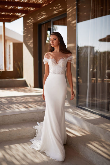 Elegant Off-the-Shoulder Trumpet Wedding Dress Bow Satin Vestido De Novia Bridal Gown Court Train Princess Modern Mermaid