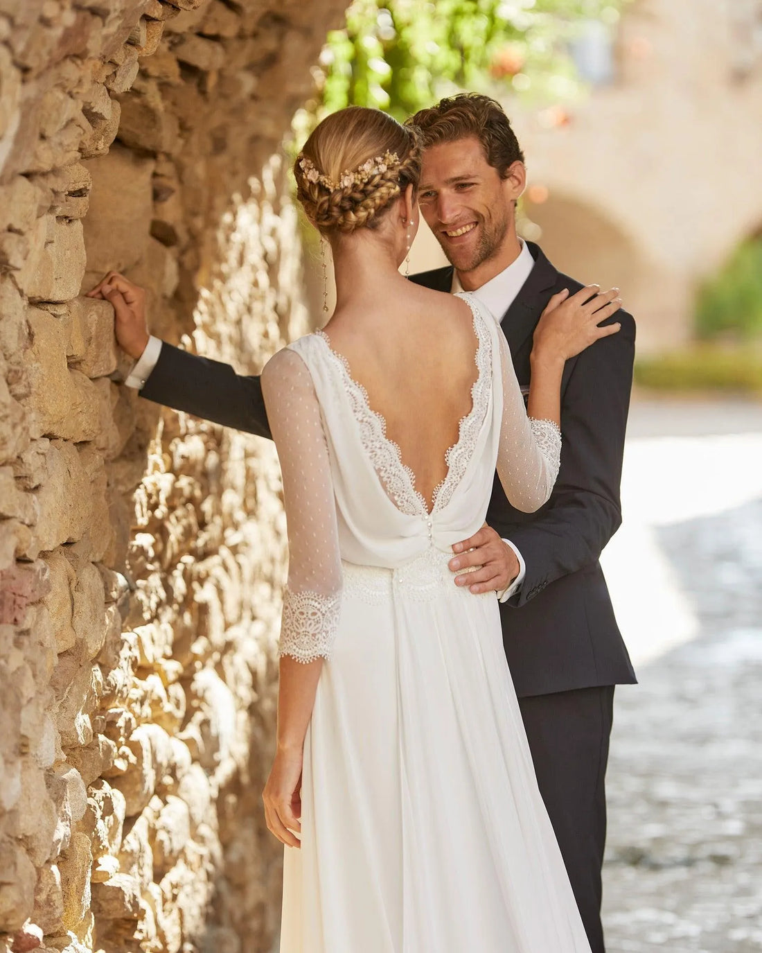 PERFECT Bohemian O-Neck Chiffon Wedding Dresses 3/4 Sleeves Backless Bridal Gowns For Women Lace Appliques Vestidos De Novia