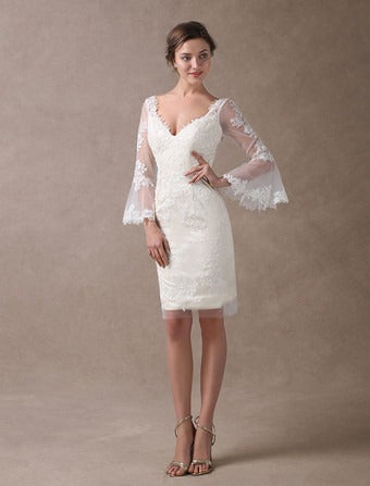 Abito da sposa corto in raso avorio moderno principessa vestido de novi sirened abiti da sposa con maniche da sposa in raso