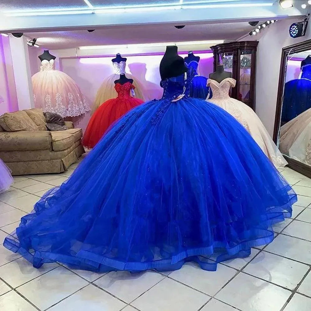 Quince Dress | Royal Blue Quinceanera Dresses Luxury Crystal 3D Flower Applique Princess Birthday Party Vestidos de 15 años Corset
