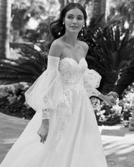 Boho Robe de mariée élégante pour les femmes Sweetheart Puff Sleeve Pleeve Lace Lace Backless Vestidos de Novia Made personnalisé