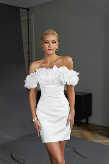 Off-the-shoulder vorm passende korte trouwjurk Court Train Princess Bridal Jurys Vestido de novia Mermaid