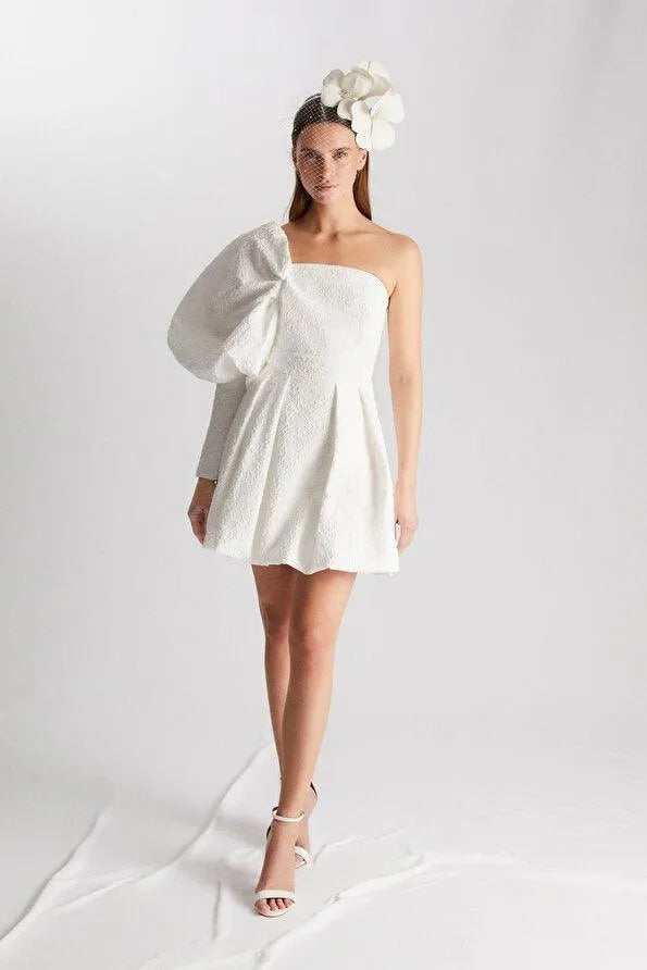 One Shoulder Bubble-hem Dress Modern Satin Mermaid Gown Princess Vestido De Novia Bow Court Train Wedding Dress Satin