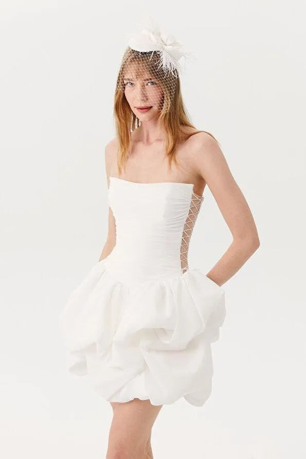 White Bubble-Hem Sleeveless Modern Satin Princess Vestido De Novia Dress Mermaid Gown Bow Court Train Wedding Dress Satin