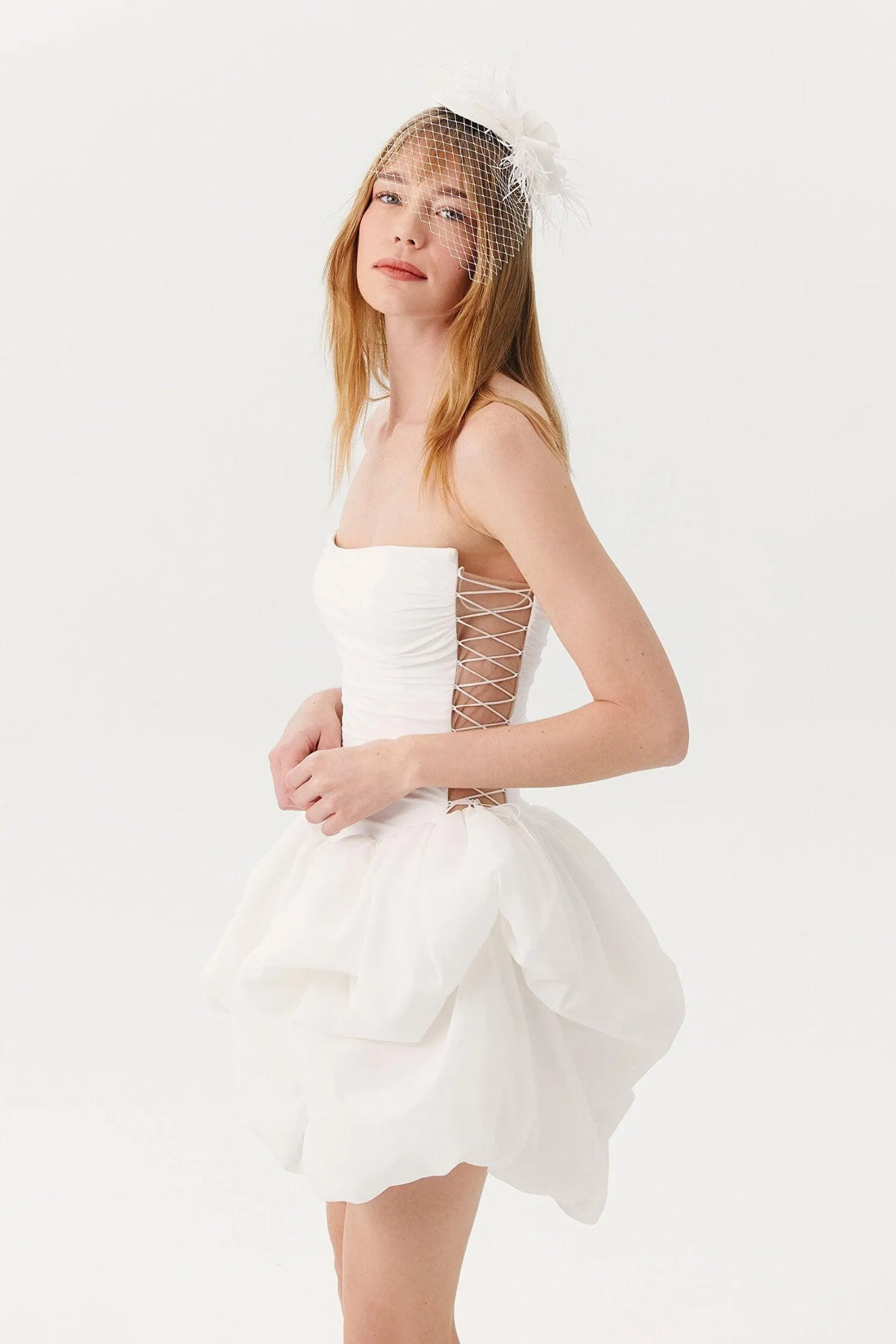 White Bubble-Hem Sleeveless Modern Satin Princess Vestido De Novia Dress Mermaid Gown Bow Court Train Wedding Dress Satin