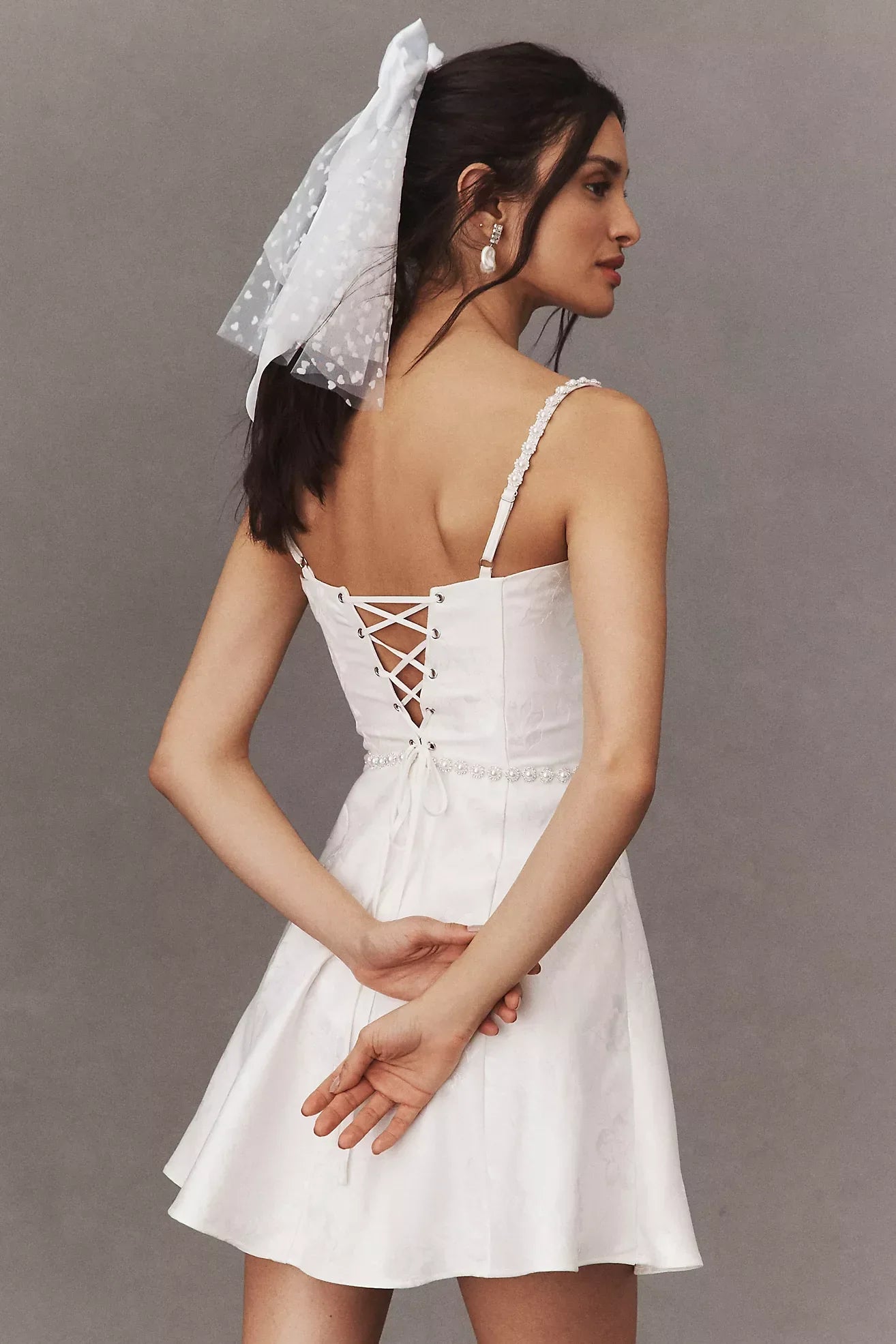 Corsetto abbellito senza maniche A-Line Mini vestito in raso Abito da sposa Abito da sposa Abito da nuca