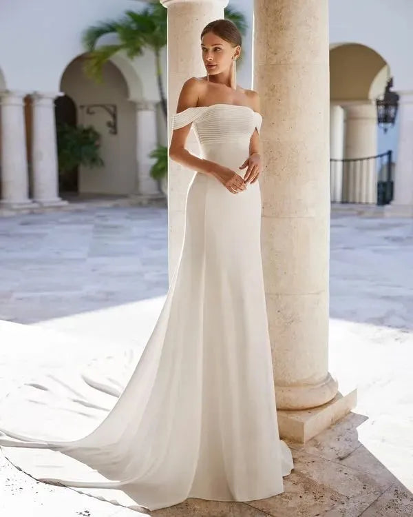 Detachable Sleeves and Detachable Georgette Train Wedding Dress Modern Mermaid Satin Bridal Gown Princess Court Train Bow Vestido De Novia Satin