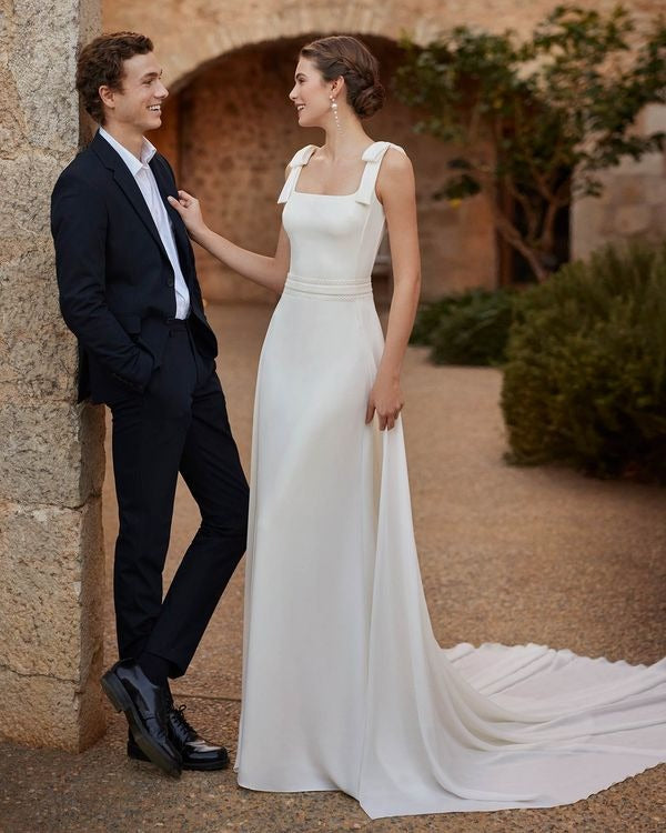 Scottatura a scollatura abito da sposa moderno abito da sposa da sposa principessa treno a filo sirena satinata vestido de nolia