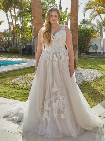 Vestido de novia de talla grande con espalda descubierta y cuello en V, elegante vestido de novia sin mangas con apliques en forma de A, vestidos de novia 