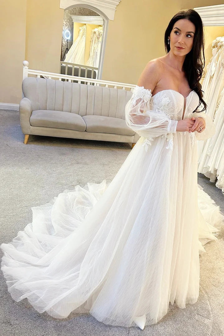 BOHO Sweetheart Wedding Dresses 2024 a-line Elegante abito da sposa Appliques Tulle Sleeveless Tulle Vestido de Noiva