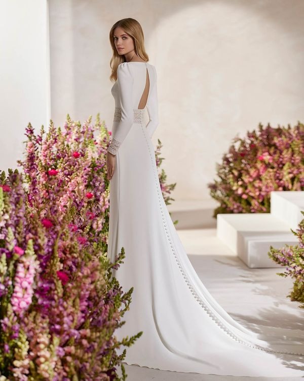 Elegante abito da sposa a-line realizzato in crêpe con abbellimenti perline abiti da sposa abito da sposa senza maniche da sposa abito da sposa in tribunale raso a filo brovido vestido de nolia