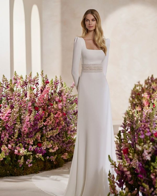 Elegante abito da sposa a-line realizzato in crêpe con abbellimenti perline abiti da sposa abito da sposa senza maniche da sposa abito da sposa in tribunale raso a filo brovido vestido de nolia