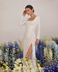 Abito da sposa in stile guaina giovanile Vestido de novi Abito da sposa da sposa Sireless Suncela in raso Court Court Bow