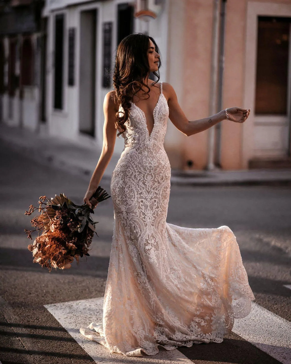 Trendy Classic Straps V Neck Wedding Gown TWA3882