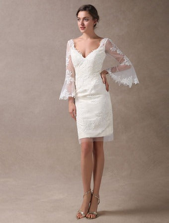 Abito da sposa corto in raso avorio moderno principessa vestido de novi sirened abiti da sposa con maniche da sposa in raso