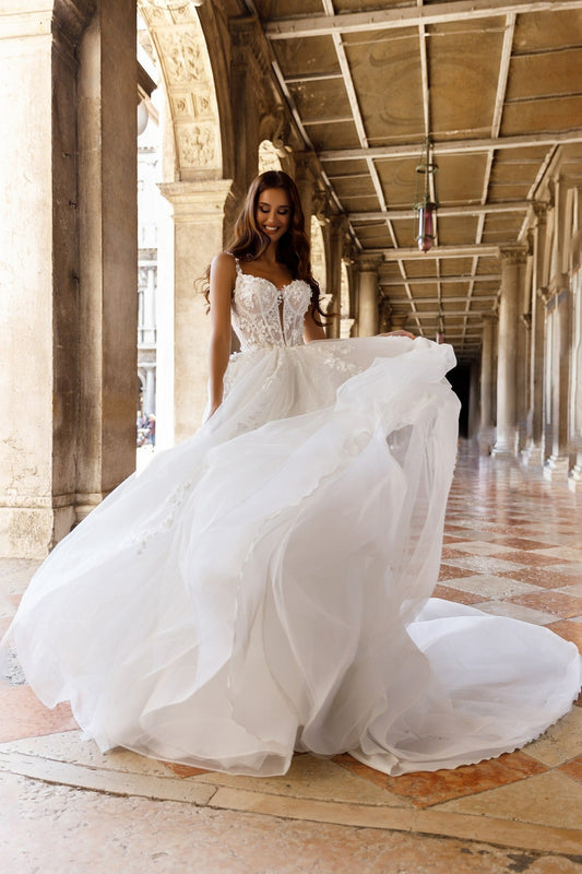 Vestido de novia blanco de corte en A con escote cuadrado, sexy, sin mangas, estilo princesa, con escote en forma de corazón 