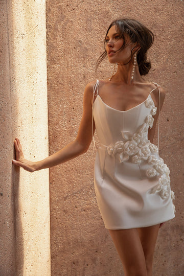 Morden – robe de mariée courte blanche Simple, sans manches, en Satin, dos nu, Vintage, motif Floral uni, avec nœud appliqué 