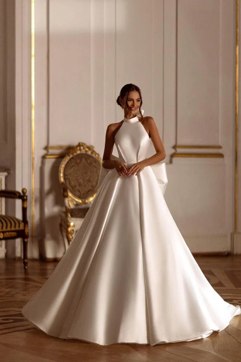 Sweetheart Neck Wedding Dresses Halter White/Ivory Satin Mermaid Bridal