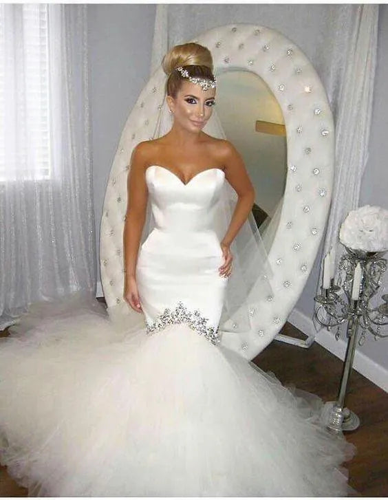 Sexy Sweetheart Crystals Mermaid Wedding Dresses Vestidos De Novia Court Train Formal Bridal Gowns Suknia Slubna Corset Custom Mermaid