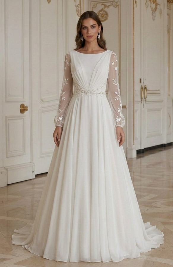 A-Line Wedding Dress For Beach Wedding Lightweight Chiffon