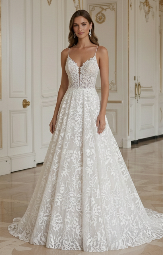 A-Line Wedding Dress For Boho Wedding Lace Detail
