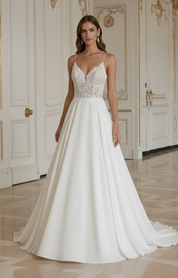 A-Line Wedding Dress For Destination Wedding Flowing Skirt