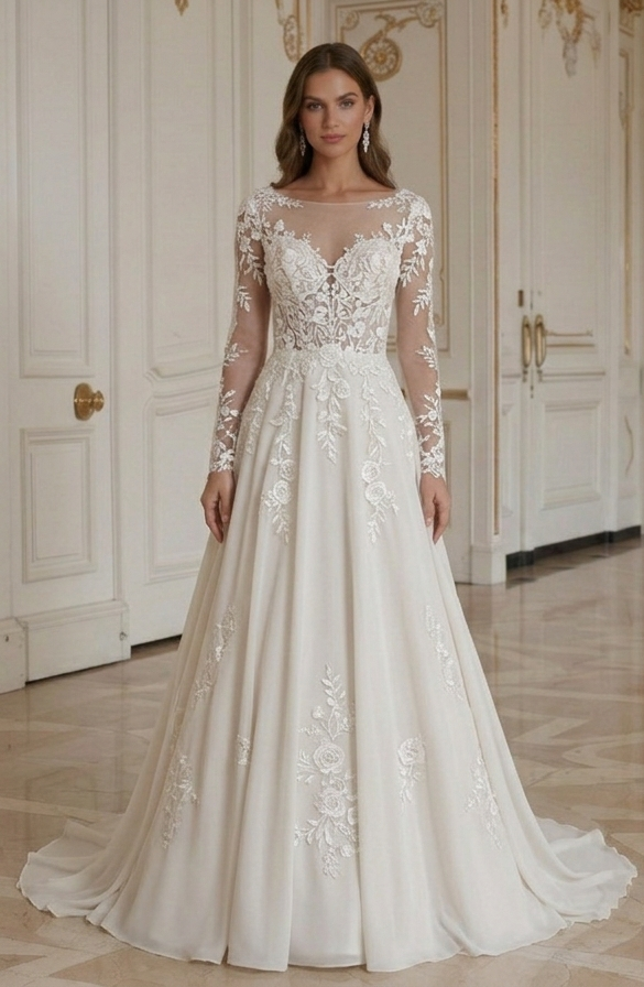 A-Line Wedding Dress For Garden Ceremony Floral Lace