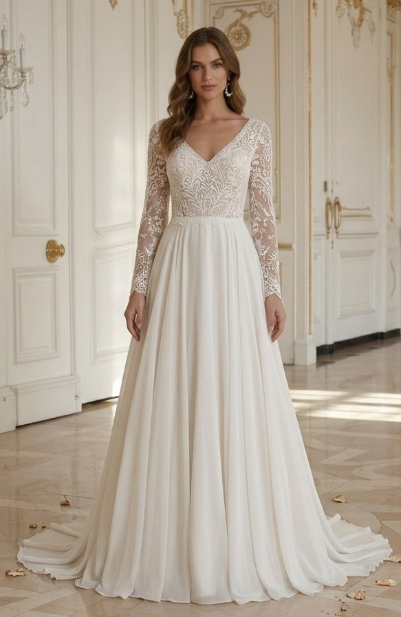 A-Line Wedding Dress For Outdoor Wedding Bohemian Style