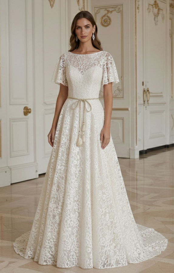 A-Line Wedding Dress For Rustic Wedding Lace Detail