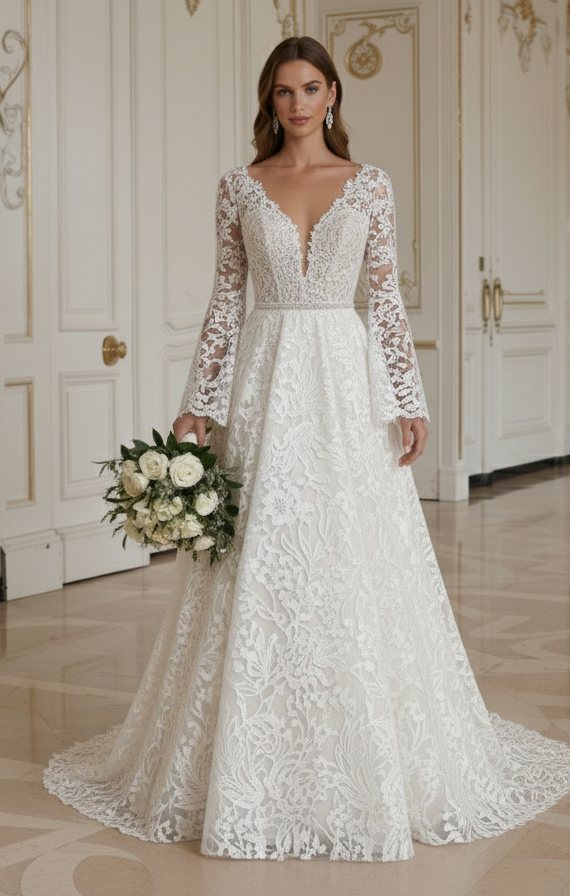 A-Linien Hochzeitskleid mit Boho-Chic-Spitze