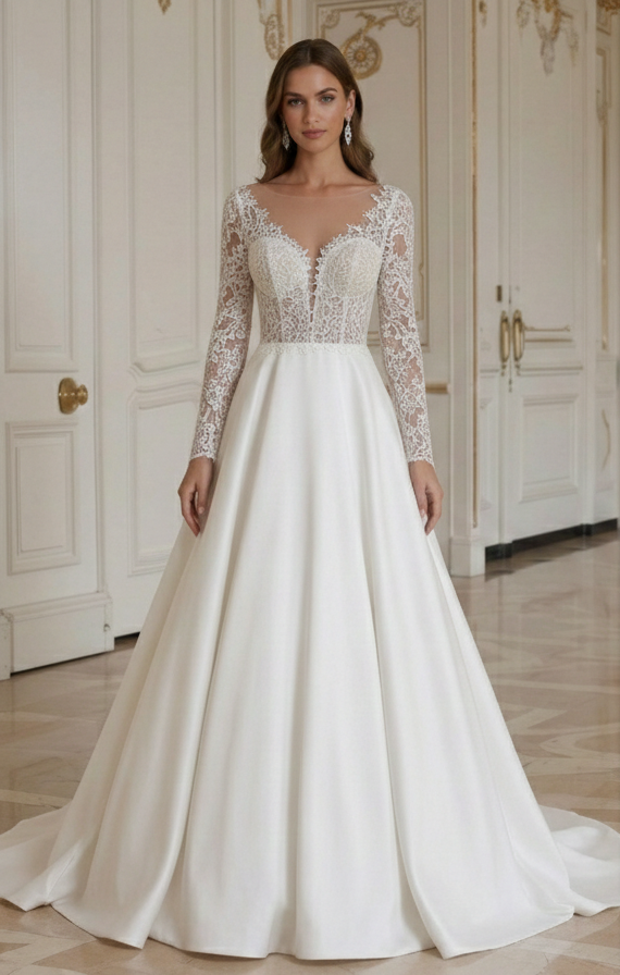 Rochie de mireasă A-line cu sutien integrat pentru susținere
