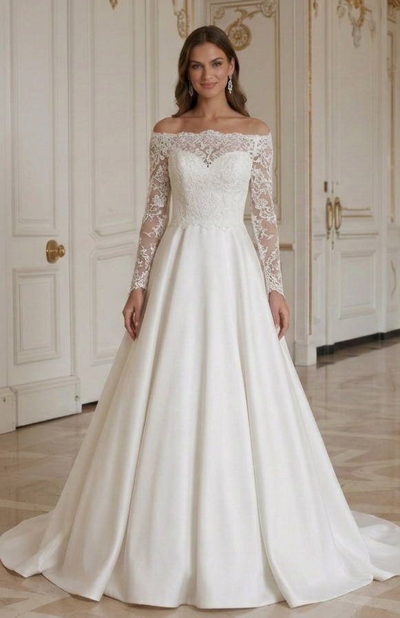 A-Line Wedding Dress With Cathedral Train Classic Gown