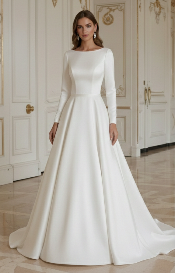 A-Linien Hochzeitskleid mit klassischen Brautknöpfen