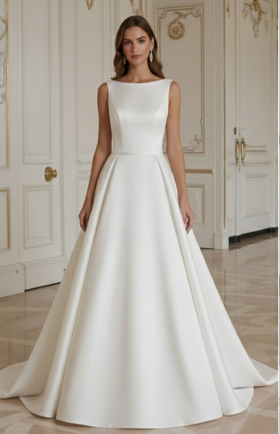A-Line Wedding Dress With Court Train Simple Style