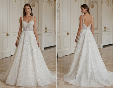 Vestido de Noiva Linha A com Aplicações de Cristais Glamouroso