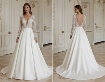 A-Line Wedding Dress With Deep Plunge Neck Modern
