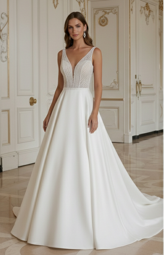 A-Line Wedding Dress With Detachable Train Versatile Bridal
