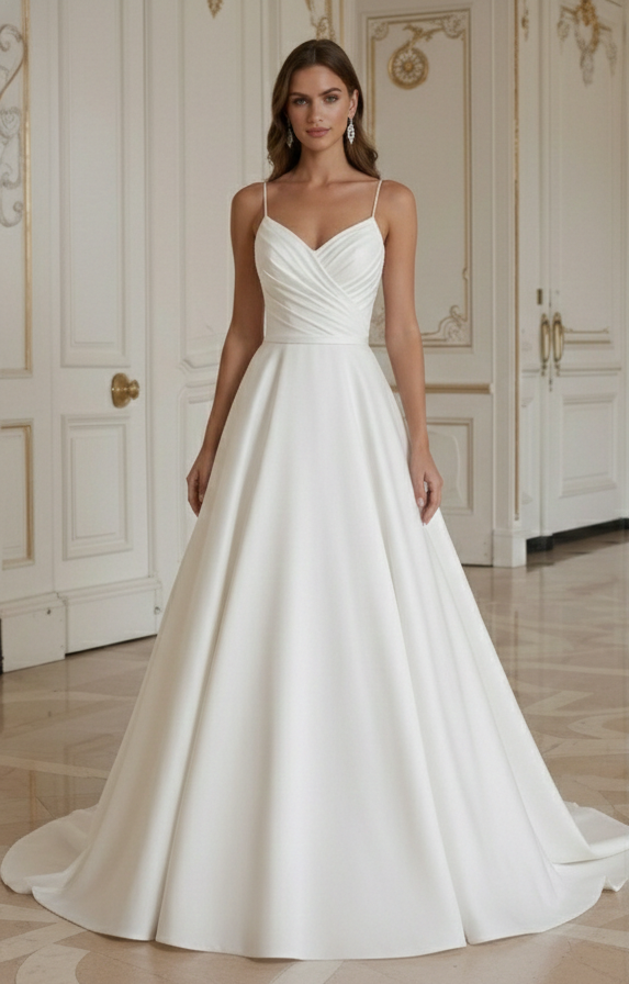 Rochie de mireasă A-line cu corset drapat elegantă